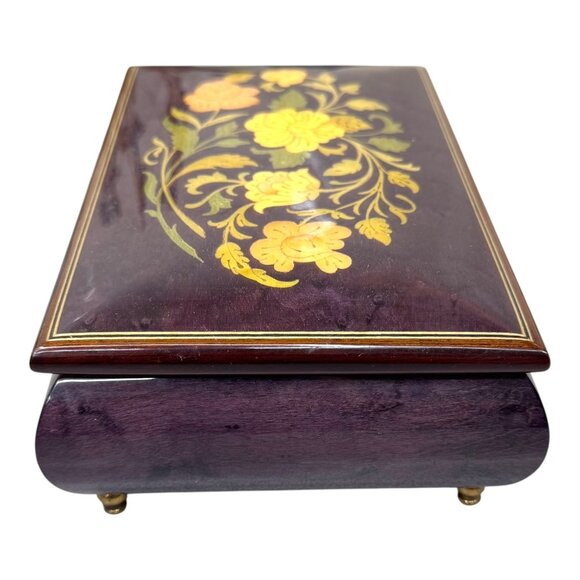 Vintage Italian Inlaid Wood Music Jewelry Box Mayflower Sorrento Yellow Flowers - Picture 10 of 13